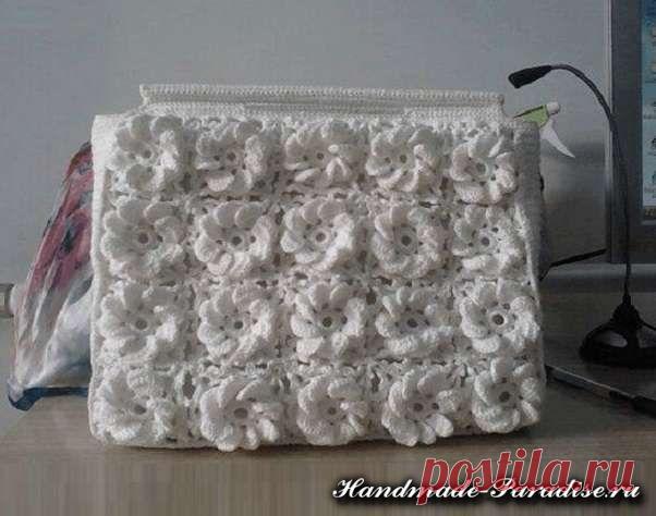 Вязание сумки крючком объемными цветами - Handmade-Paradise