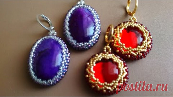 Earrings. Серьги. Мастер-класс по оплетению кабашона