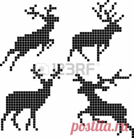Pixel Silhouettes Of Deers Royalty Free Cliparts, Vectors, And Stock Illustration. Image 14742831.