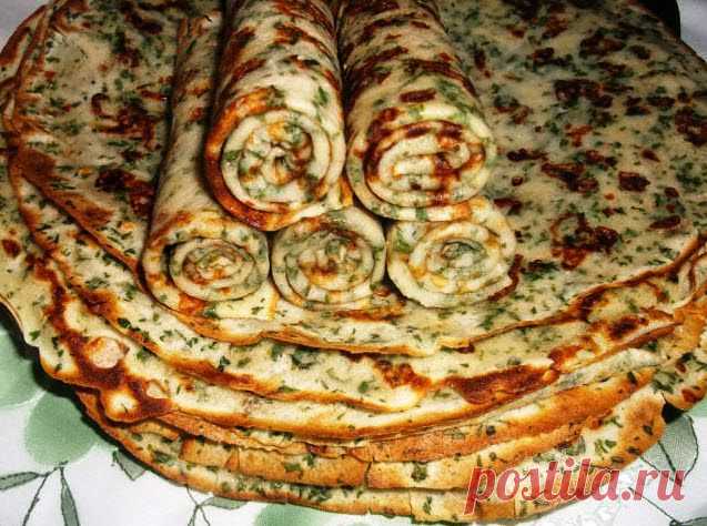 Кулинарные Рецепты: Сырные блинчики с зеленью