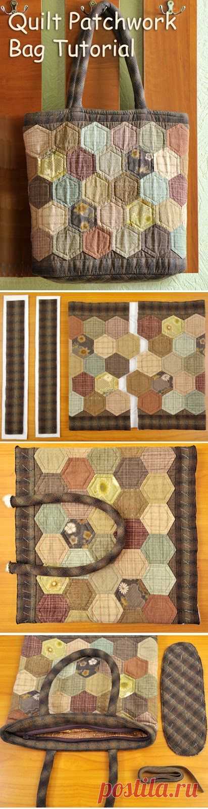 Hexagon Quilt Patchwork Bag. Сумка из шестиугольников ~
How to make zippered bag. Daily Quilt Bag Pattern - Japanese Craft, Easy Quilting Tutorial. http://www.handmadiya.com/2015/09/hexagon-quilt-patchwork-bag.html