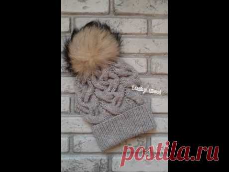 Зимняя шапка с объемными косами. Hat. Knitting