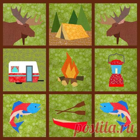 Let's go camping quilt block, paper pieced quilt pattern, PDF pattern, instant…