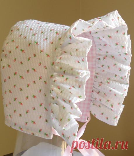 Baby Bonnet Rose Bud with Gingham by MaryandEllen on Etsy
