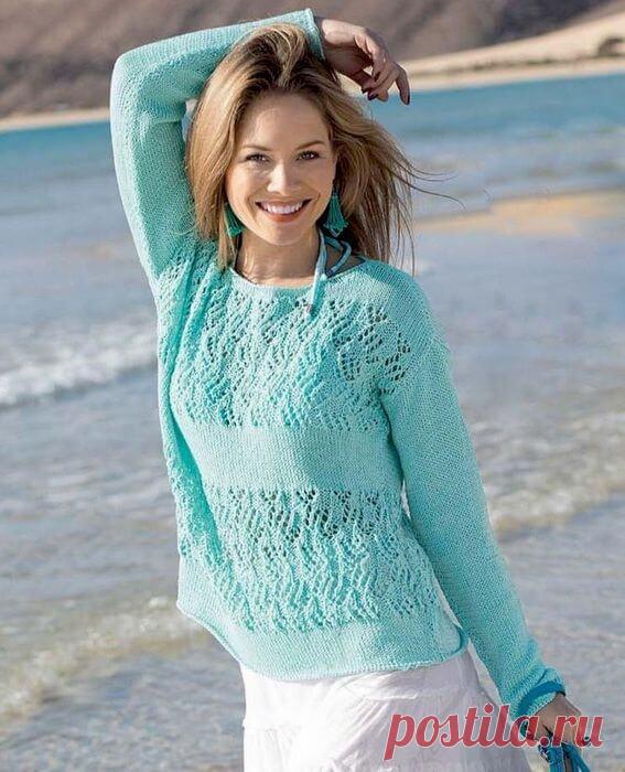 Летний пуловер мятного цвета из хлопковой пряжи ~ Свое рукоделие
