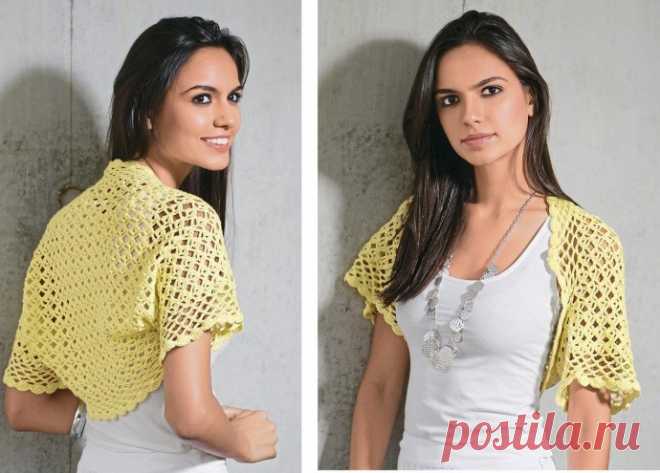 Желтое болеро с ажурной каймой