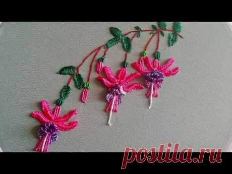 Amazing embroidery * How to embroider fuchsia * Brazilian flower embroidery  #malina_gm