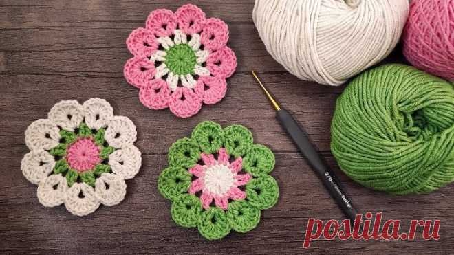 🌸 Цветок крючком и узор для подставки крючком