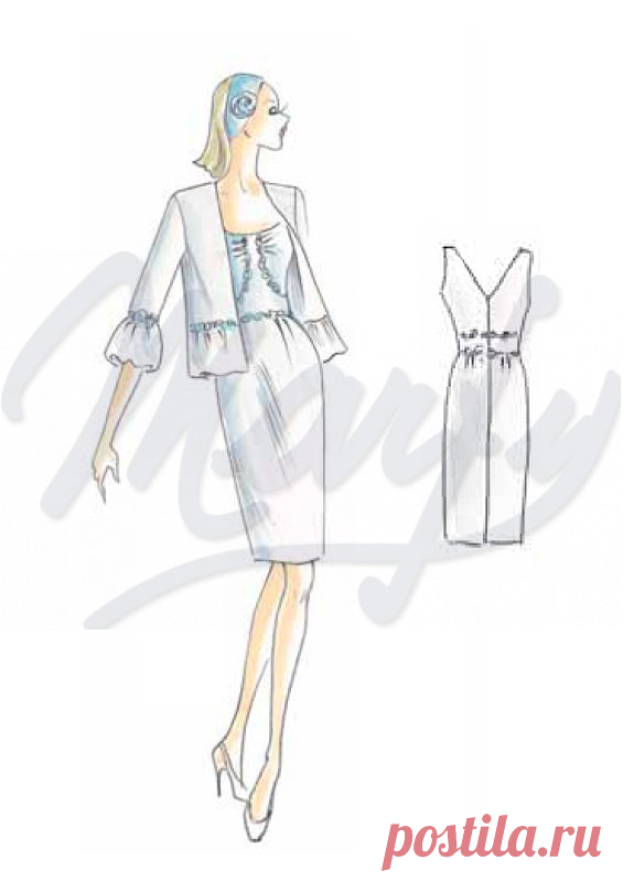 Tejido que se necesita aproximadamente mt 1 10 ancho 1 40 Vestido de línea modelada sin mangas adornado con plastrón-franjita perfilada con bordados fruncido ligero en el escote y en la falda de tubo Para acompañar con el cardigan 1616