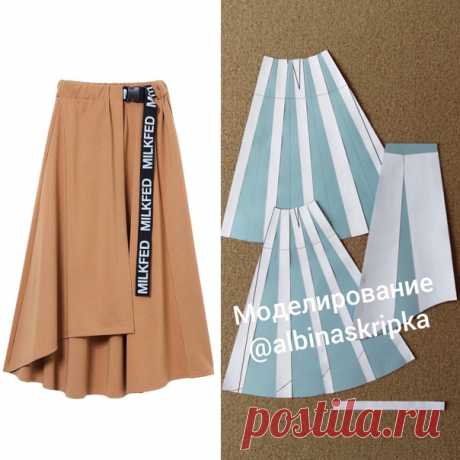 #Моделирование@sewingschoolalbinaskripka
Без сомнения, юбка как у бренда MILKFED, моделирование которой я подготовила для вас сегодня- вещь для весны и лета незаменимая

А простой крой и оригинальный цвет поднимут настроение и избавят от меланхолии в любую погоду

Итак, приступим

Модель представляет собой трикотажную, расклешенную юбку с верхней деталью запаха, с вытачками по переду на нижней детали и с сосборенным поясом на резинке по задней детали

Для того, чтобы смоде...