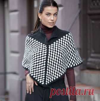 Короткое пончо с клетчатым узором