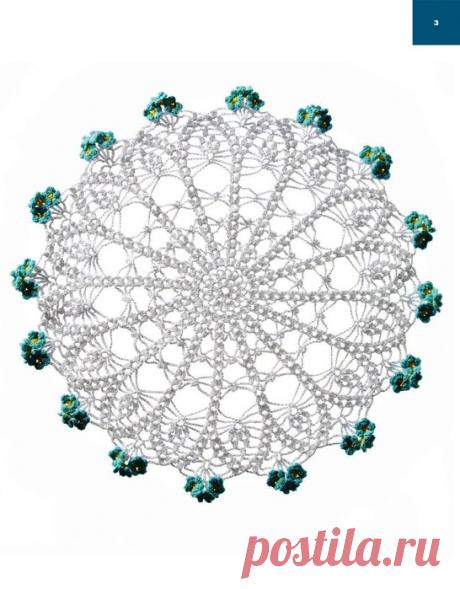 КРУГЛАЯ САЛФЕТКА С БИРЮЗОВЫМИ ЦВЕТОЧКАМИ