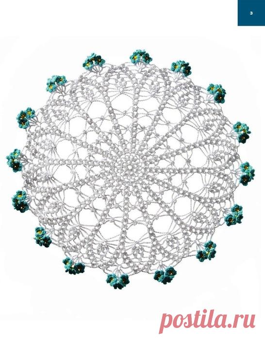 КРУГЛАЯ САЛФЕТКА С БИРЮЗОВЫМИ ЦВЕТОЧКАМИ