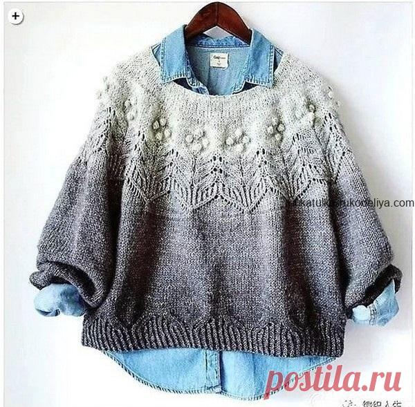 Пуловер с красивой кокеткой спицами. Схема вязания пуловера спицами женский | Шкатулка рукоделия. Сайт для рукодельниц.