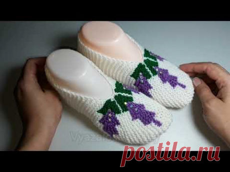 Вяжем следочки "Сирень" на двух спицах/Knit footprints "Lilac" on two knitting needles. #вязание
