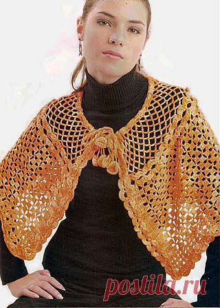 Ажурная пелерина, связанная крючком. Описание + схемы/Шали. Палантины. Платки. Пончо. Накидки. Пелерины./Вязание/Статьи / Шитье, вязание, рукоделие, бисероплетение