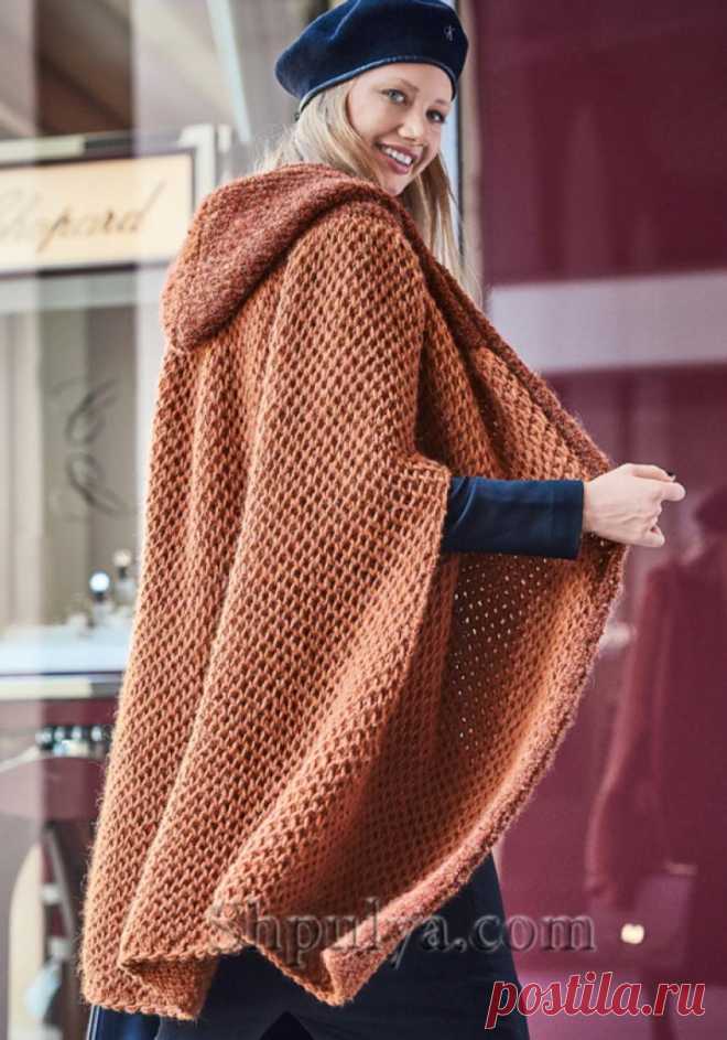 Пончо с капюшоном — Shpulya.com - схемы с описанием для вязания спицами и крючком
