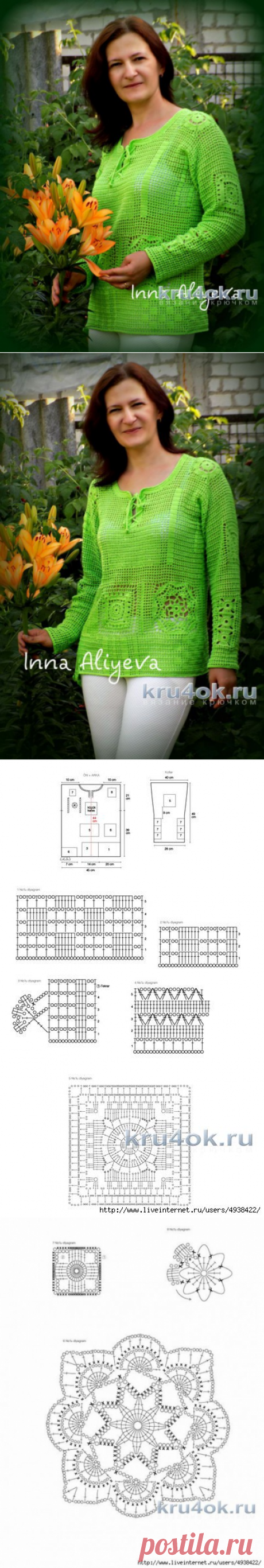 Филейная кофточка цвета лайм. Работа Inna Aliyeva