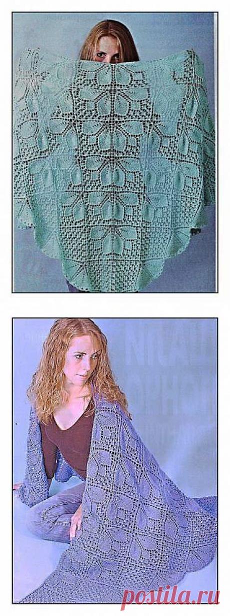 Ажурная шаль с узором из листьев связанная на спицах - 23 Декабря 2009 - Вязание спицами, модели и схемы для вязания на спицах