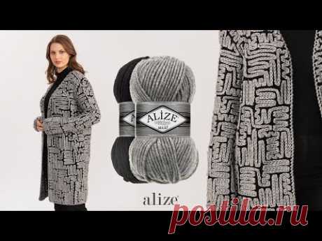 Alize Superlana Maxi ile Zincir İşi Hırka • Chain Stitch Cardigan • Кардиган с воздушными петлями