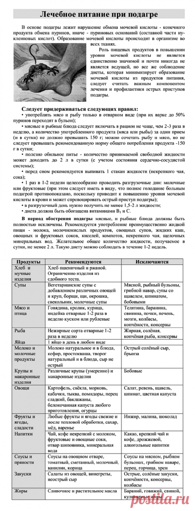 Лечебное питание при подагре