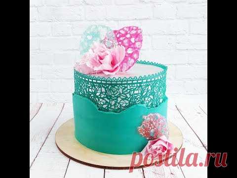 Гибкий айсинг. Торт с кружевом.\ Flexible icing. Cake with lace.