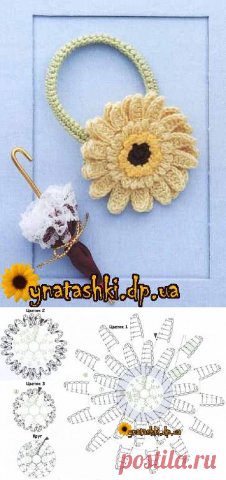 Вязаная резинка для волос с цветочком