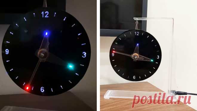 Как сделать LED часы с беспроводной подсветкой стрелок и циферблата Настольные часы с подсветкой стрелок с технической точки зрения не такой уж и простой механизм. Загвоздка заключается в питании этих светодиодов. Так как стрелки вращаются, то проложить по ним провода от батарейки невозможно. Запитать светодиоды в этом случае можно лишь беспроводным способом.