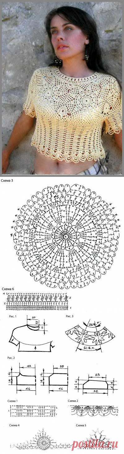 Вязаные крючком ажурные блузка, кофточка, туника