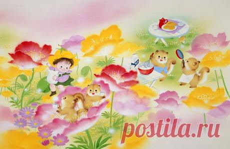 Фея и животные, которые пользуются решений торт в иллюстрациях животных Маковое поле