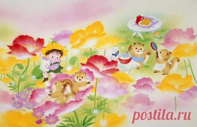 Фея и животные, которые пользуются решений торт в иллюстрациях животных Маковое поле