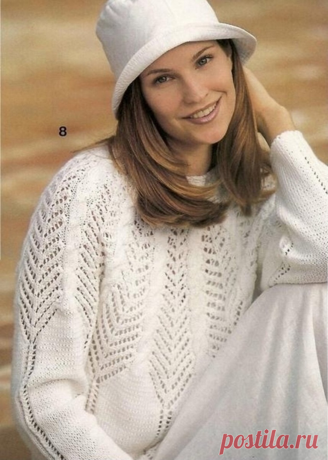 Джемпер с круглой ажурной кокеткой спицами. / knittingideas.ru