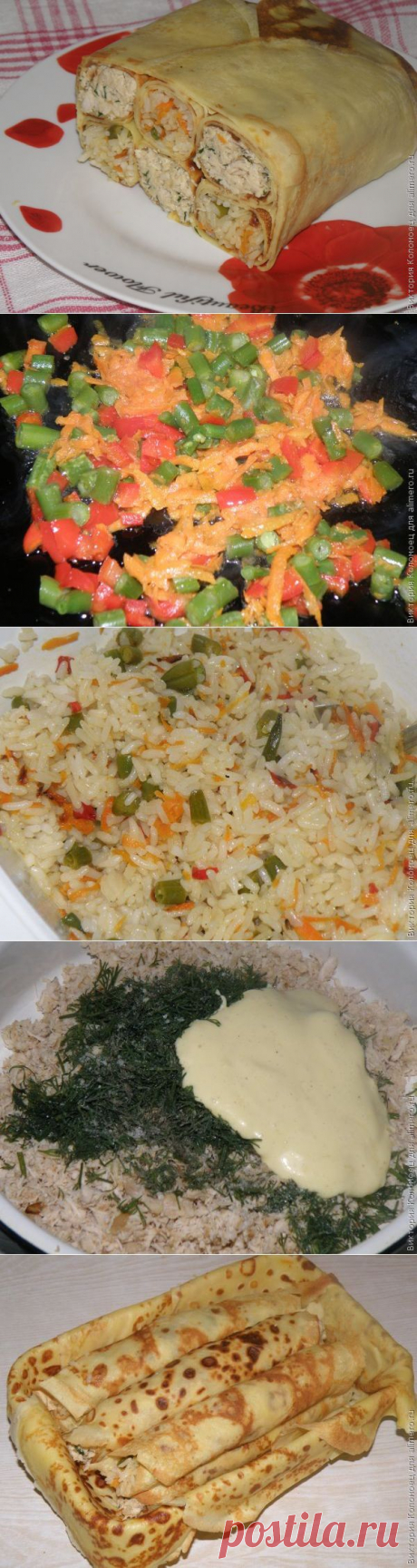 Блинный пирог с курицей и рисом | Ваши любимые рецепты