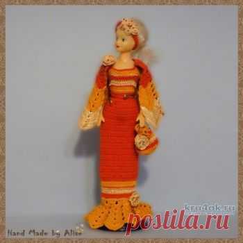 Платье для Барби мисс осень 2005. Работа Alise Crochet Вечерние, нарядные и фантазийные платья для Барби: Мисс Осень 2005 Для куклы: Barbie, Барби нового образца Описание: Элегантное узкое вечернее платье дополнено