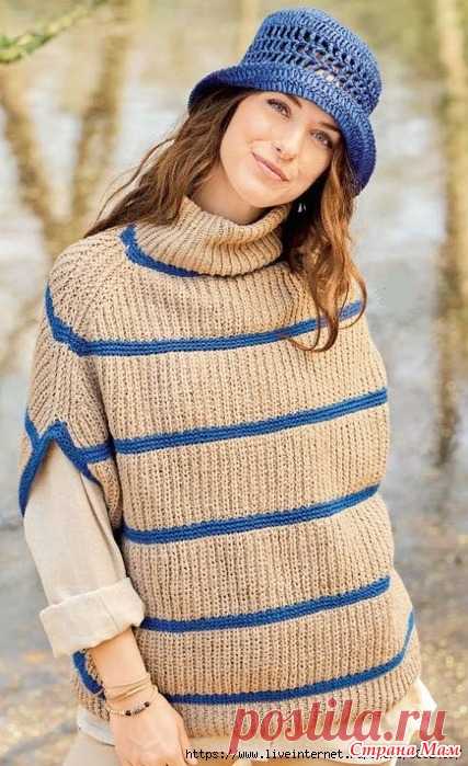 Теплая безрукавка с воротником гольф. Спицы. https://www.liveinternet.ru/