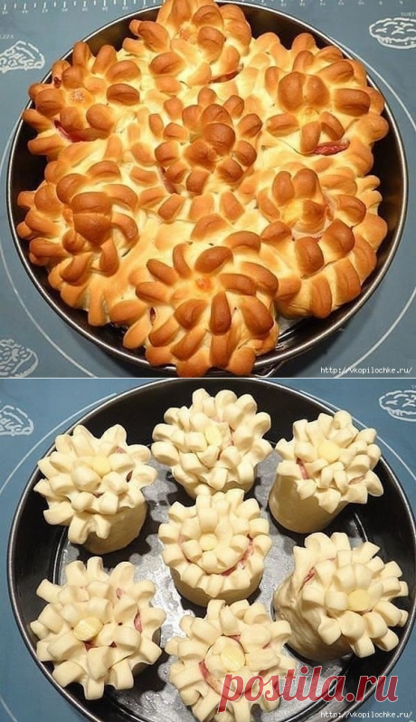 Пирог "цветы" с сыром и беконом