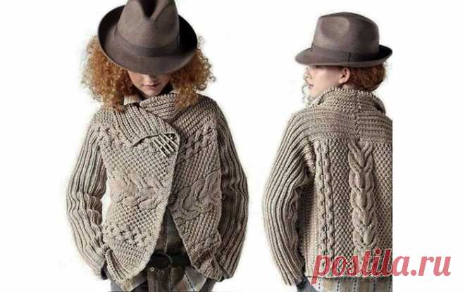 Жакет для подростка Вязаный спицами жакет для подростка. Описание    Для вязания жакета используется неск