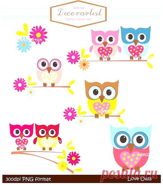 owl clip art, INSTANT DOWNLOAD Digital clip art owls, love owls