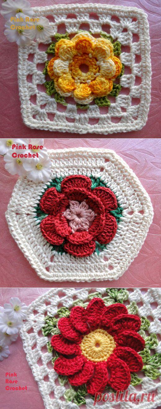 Вязание крючком. Схемы фрагментов для вязания пледов и покрывал.