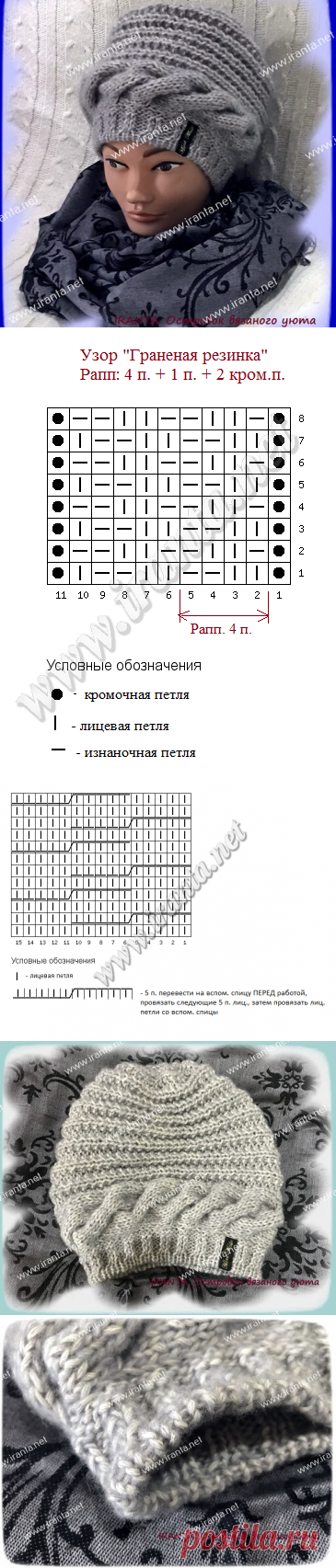 Демисезонная женская объемная шапочка поперечным вязанием