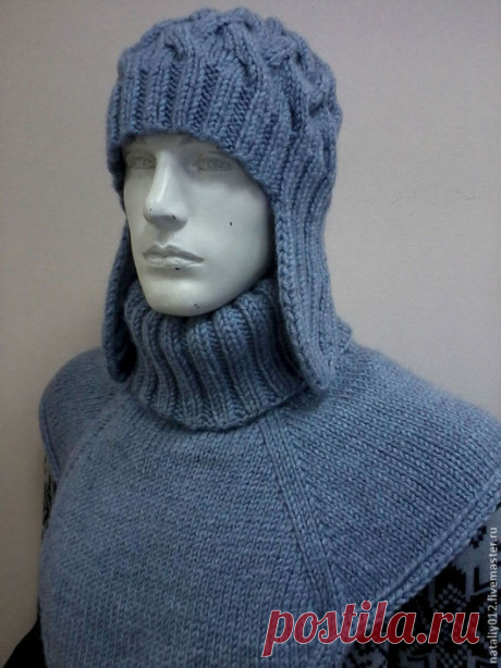 Купить Вязаный комплект ""Winter in the city-221"-УНИСЕКС - голубой, джинсовый стиль