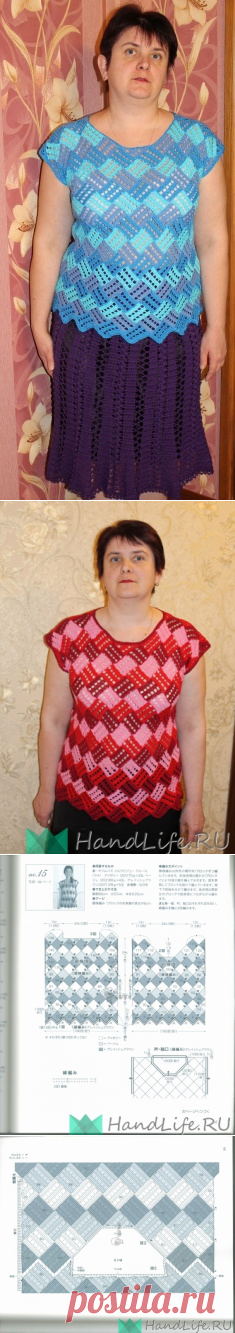 Три кофточки по одной японской схеме. / Вязание крючком