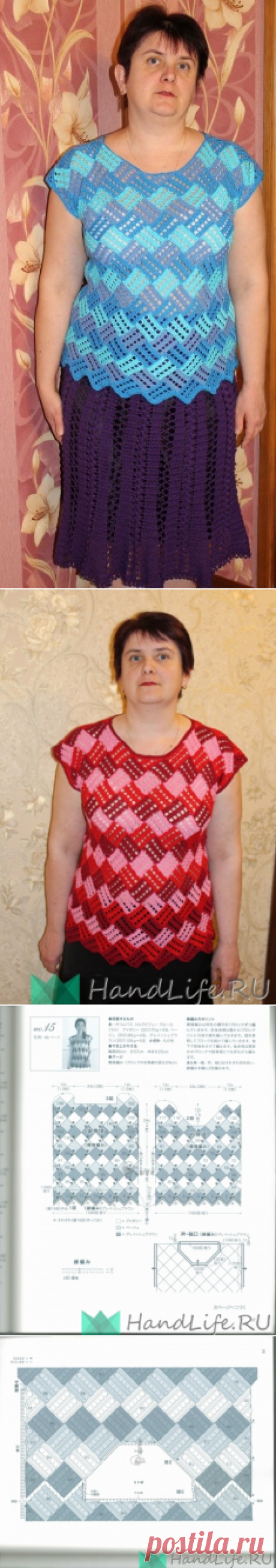 Три кофточки по одной японской схеме. / Вязание крючком