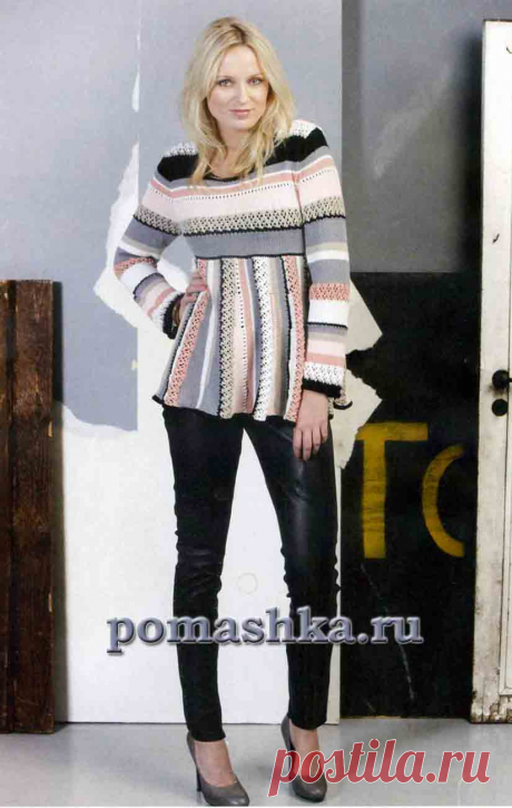 Туника в полоску спицами | Ромашка - Вязание для всех