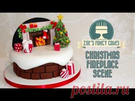 Christmas fireplace backdrop cake decorating snow theme How to Cake Decorate Tutorial