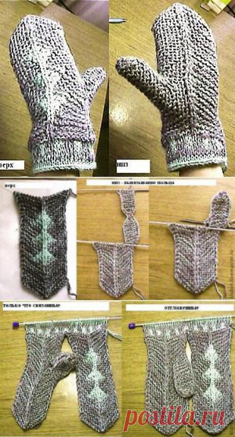 Варежки на 2-х спицах ( для начинающих)