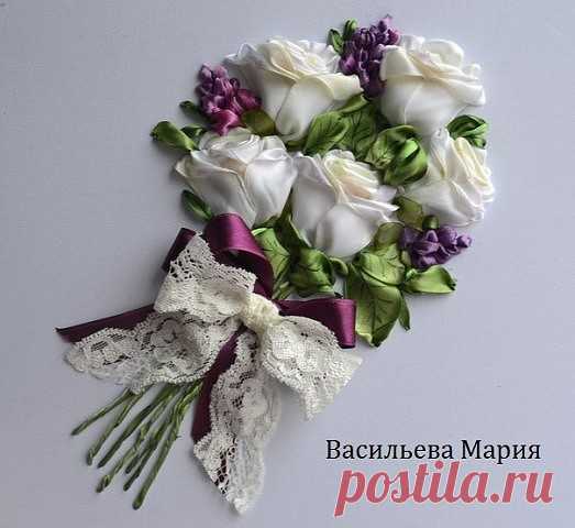 Мастер- класс по вышивке лентами "Букета белых роз" Автор Васильева Мария
