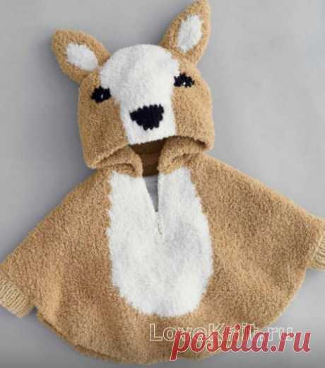 Детская накидка-пончо с капюшоном с ушками схема » Люблю Вязать