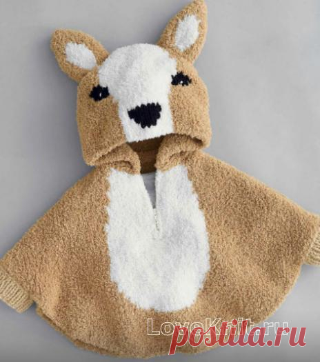 Детская накидка-пончо с капюшоном с ушками схема » Люблю Вязать