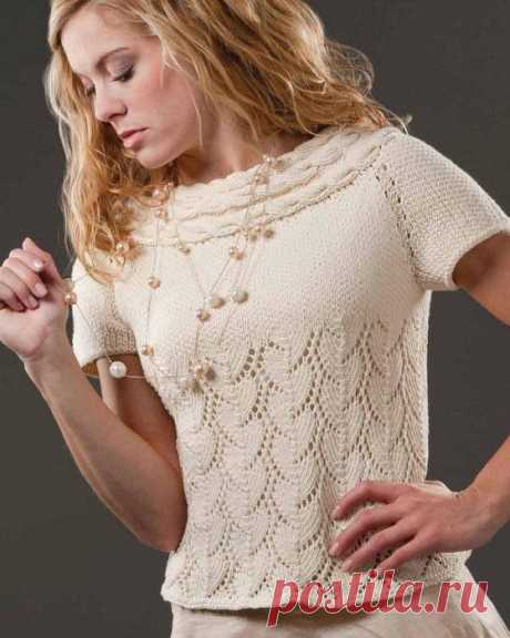 Пуловер спицами с круглой кокеткой | Золотые Руки